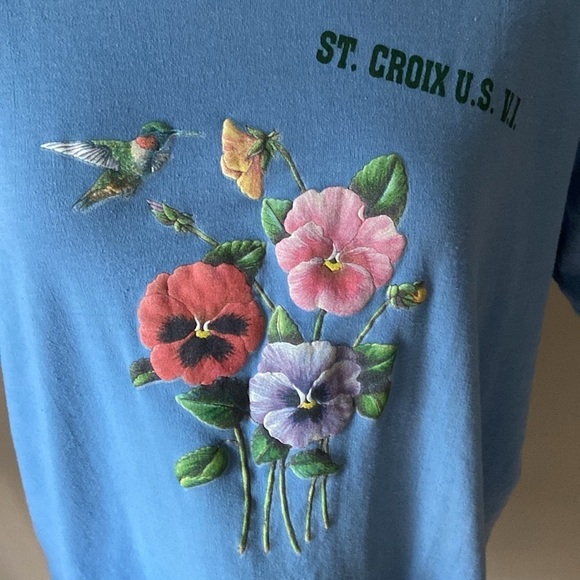 Vintage Super T’s Blue Floral Pansy St. Croix U.S. V.I. 100% Cotton Mini Dress - Picture 2 of 8